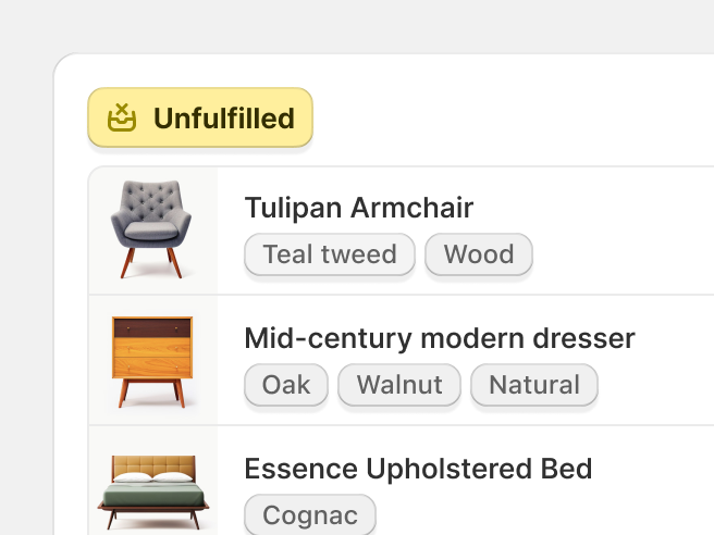 An unfulfilled badge, and product tags with a style that mimics real buttons.
