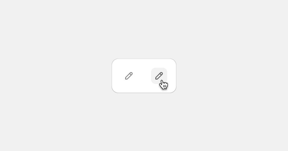 An image showing the "edit" icon in a neutral and hover state. The hover state displays a tooltip with "Edit item" as the label.
